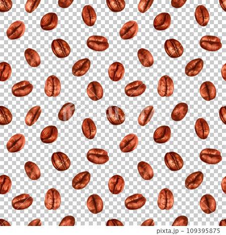 Seamless pattern of coffee beans. Aroma of Robusta and Arabica varieties. Design for fabric, textile, wrapping paper, wallpaper, harvest. Coffee day. Illustration with watercolor and marker. Hand art Seamless pattern of coffee beans. Aroma of Robusta and Arabica varieties. Design for fabric, textile, wrapping paper, wallpaper, harvest. Coffee day. Illustration with watercolor and marker. Hand art 109395875