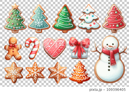 Christmas cookie watercolor illustration material set 109396405