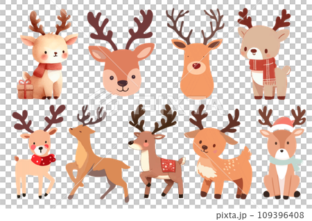 Cute reindeer watercolor illustration material set 109396408