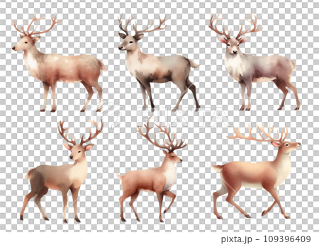 Reindeer watercolor illustration material set 109396409