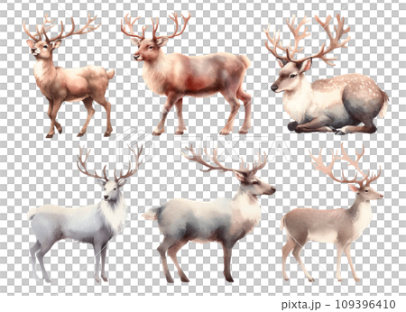 Reindeer watercolor illustration material set 109396410
