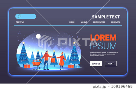 man woman couple in winter clothes holding shopping bags near decorated fir trees season big sale special offer promotion discount man woman couple in winter clothes holding shopping bags near decorated fir trees season big sale special offer promotion discount 109396469
