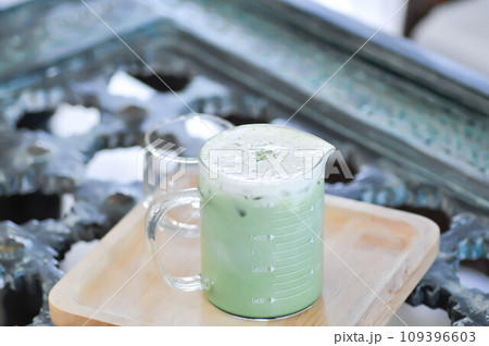 green tea, milk green tea or iced matcha latte green tea, milk green tea or iced matcha latte 109396603