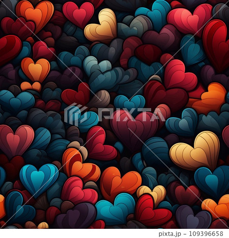 Seamless pattern with colorful hearts on black background. illustration. 109396658