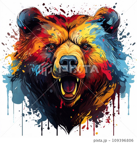 Grizzly bear with colorful splashes. illustration. 109396806