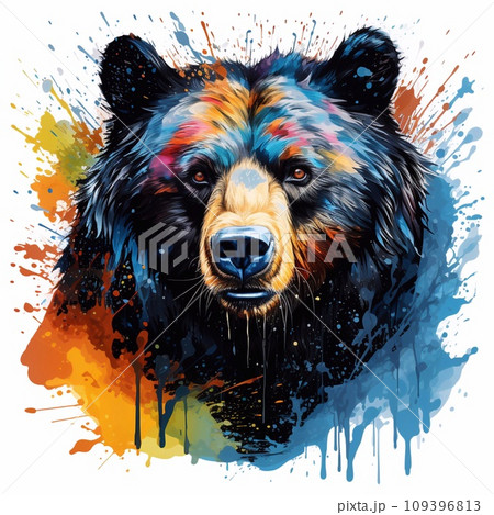 Portrait of a bear with colorful splashes. illustration. 109396813