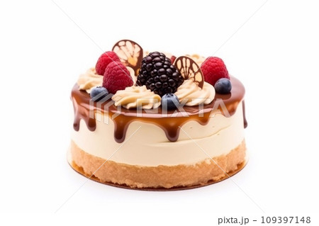 Cheesecake with berries on a white background. Isolated. 109397148