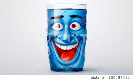 Pepsi glass with a cheerful face 3D on a white background. Pepsi glass with a cheerful face 3D on a white background. 109397319