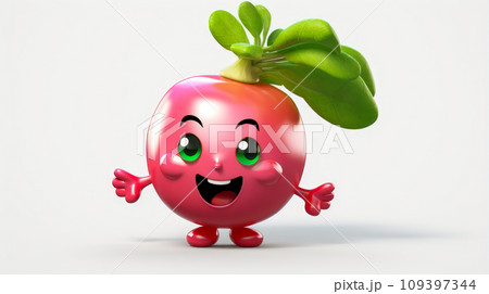 Radish with a cheerful face 3D on a white background. 109397344