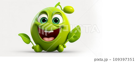 Pea with a cheerful face 3D on a white background. Pea with a cheerful face 3D on a white background. 109397351