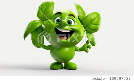 Basil with a cheerful face 3D on a white background. 109397352