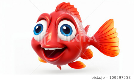Red fish with a cheerful face 3D on a white background. Red fish with a cheerful face 3D on a white background. 109397358