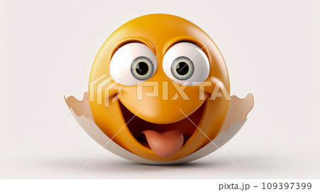 Fried Egg with a cheerful face 3D on a white background. 109397399