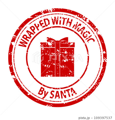 Rubber stamp for post office mark gift, wrapped with magic by santa Rubber stamp for post office mark gift, wrapped with magic by santa 109397537