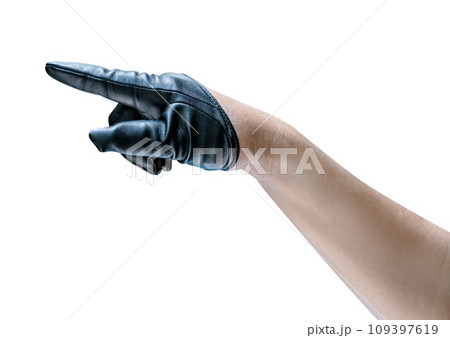 Hand in black leather glove isolated Hand in black leather glove isolated 109397619