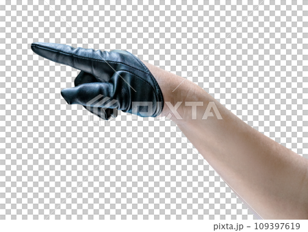 Hand in black leather glove isolated Hand in black leather glove isolated 109397619