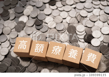 高額療養費と書かれたブロックとお金 109399135