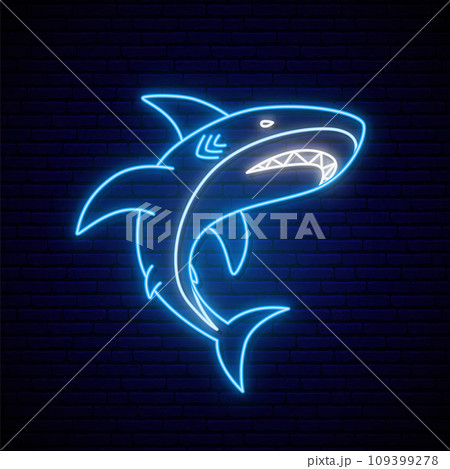 Blue neon glowing shark. Blue neon glowing shark. 109399278