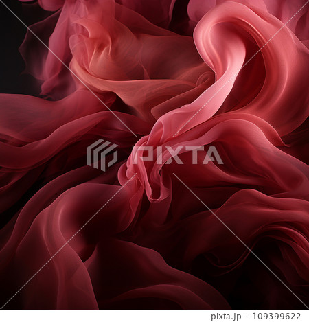 Red bordo silk scarf flying on black, texture of red bordo thin smooth fabric, folds and swirls, beautiful bright background, textile wallpaper 109399622