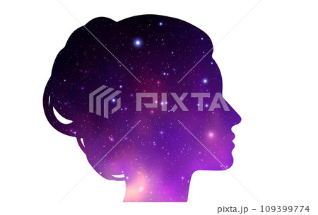Vector illustration of woman head silhouette with space watercolor 109399774