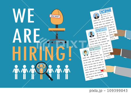 Sign vacancy on chair and inscription we're hiring,Hiring and Re 109399843