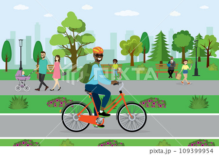 African american male cyclist riding in the park,different peopl African american male cyclist riding in the park,different peopl 109399954