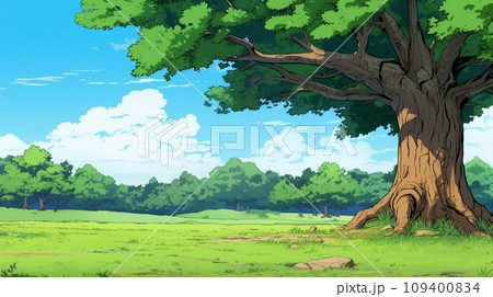 【AI生成画像・AIイラスト】夏の草原と木のある風景 【AI生成画像・AIイラスト】夏の草原と木のある風景 109400834