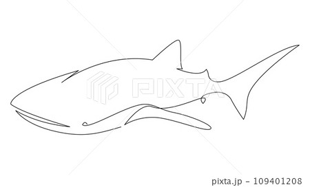 One line whale shark design silhouette. Hand drawn minimalism style vector illustration. One line whale shark design silhouette. Hand drawn minimalism style vector illustration. 109401208
