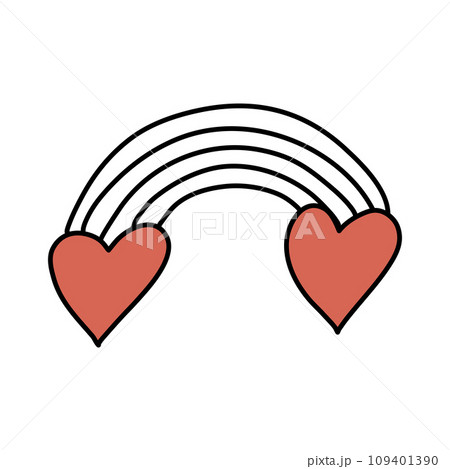 Rainbow from one heart to another vector doodle illustration. 109401390