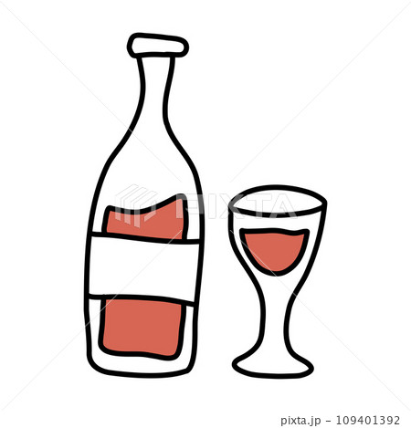 A bottle of wine and a glass vector doodle illustration. 109401392