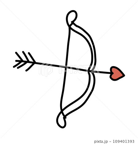 Bow with a heart-shaped arrow. Doodle vector illustration. 109401393