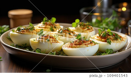 Deviled eggs. Classic American appetizer favorite 109401543