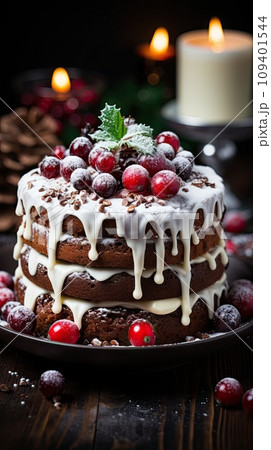 Plate with delicious Christmas cake Plate with delicious Christmas cake 109401544