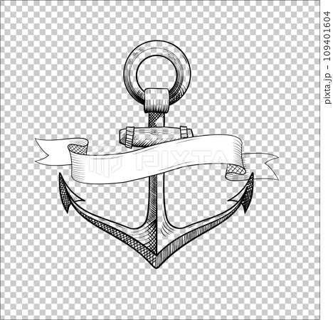 hand drawn nautical anchor with banner icon. - Stock