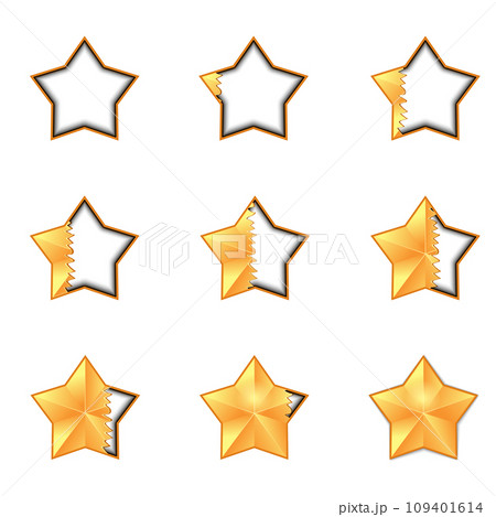 Five star rating. filling the volume of transparent rating star animation. isolated 109401614