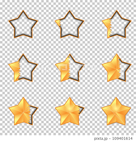 Five star rating. filling the volume of transparent rating star animation. isolated 109401614