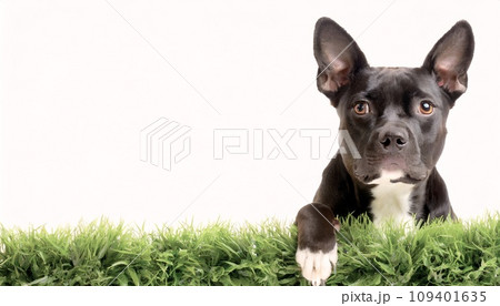 black dog peeking out, 16:9 wallpaper / backdrop / background 109401635