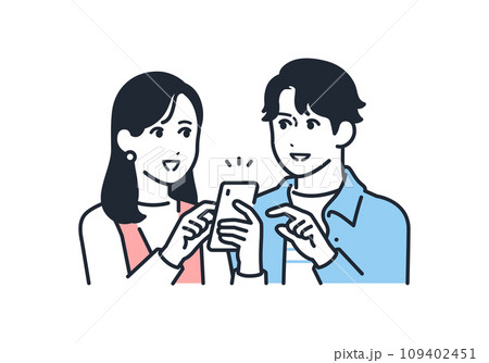 スマートフォンで予約する若い男女のシンプルなベクターイラスト素材 スマートフォンで予約する若い男女のシンプルなベクターイラスト素材 109402451