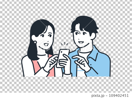 スマートフォンで予約する若い男女のシンプルなベクターイラスト素材 スマートフォンで予約する若い男女のシンプルなベクターイラスト素材 109402451