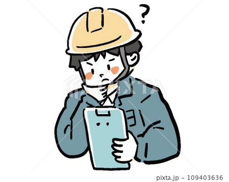 疑問を感じる現場作業員の手描き風イラスト バストアップ 疑問を感じる現場作業員の手描き風イラスト バストアップ 109403636