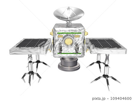 宇宙　天体　惑星　衛星などの　探査機　単体　白バック(3DCGイメージ) 109404600