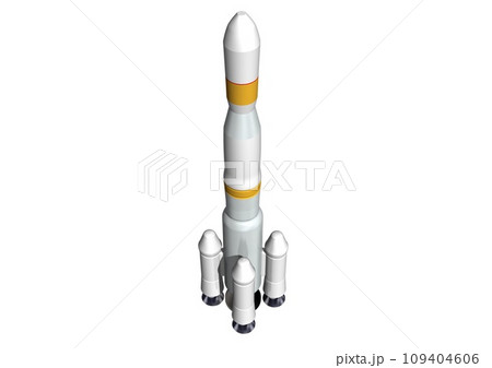 人工衛星や宇宙探査機などを打ち上げるためのロケット　単体　白バック(3DCGイメージ) 109404606