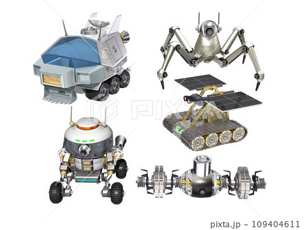 宇宙　惑星　衛星などの　探査ロボット　探査車　採取車　白バック(3DCGイメージ) 109404611