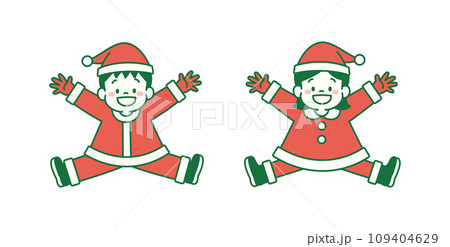 サンタの衣装を着てジャンプする子どものイラスト シンプル サンタの衣装を着てジャンプする子どものイラスト シンプル 109404629