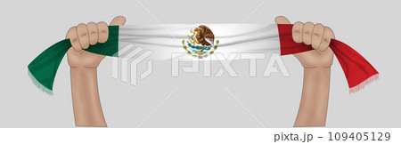 3D Flag on ribbon in hand 109405129