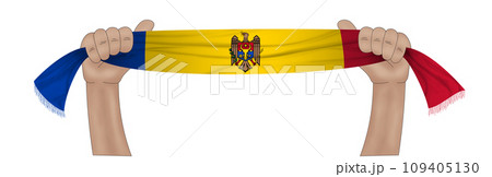3D Flag on ribbon in hand 3D Flag on ribbon in hand 109405130