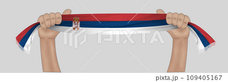3D Flag on ribbon in hand 3D Flag on ribbon in hand 109405167