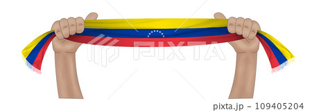 3D Flag on ribbon in hand 109405204