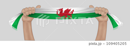 3D Flag on ribbon in hand 109405205