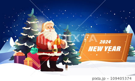 santa claus in red costume and hat holding...のイラスト素材 [109405374] - PIXTA